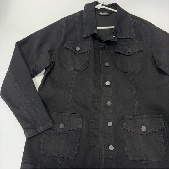 DG2 Diane Gilman Black Denim Jacket Size XL Trucker Style Stretch Pockets - Picture 2 of 9